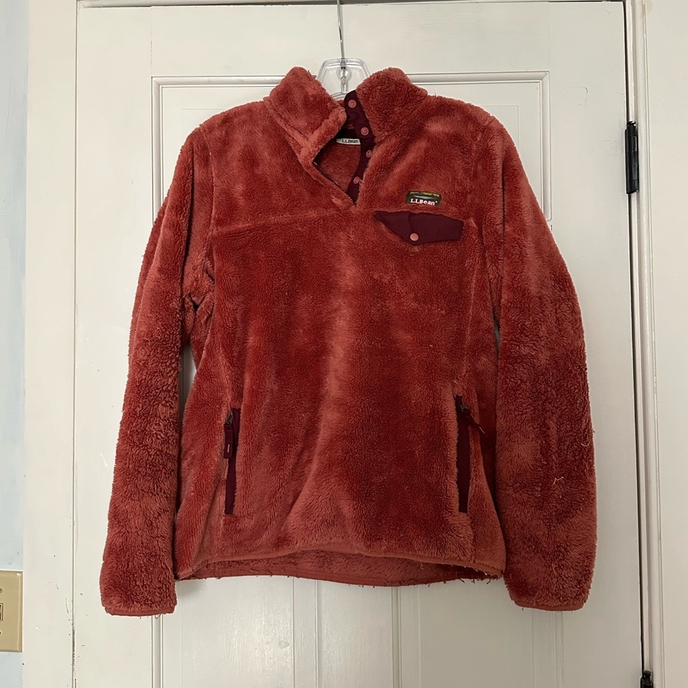 L.L. Bean Hi-Pile Fleece Pullover Size Small Rosewood Heather/Fig